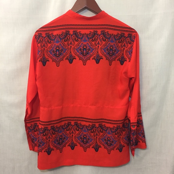 J. Crew Dervish Paisley Coral Red Tunic Top Sz XS - Picture 5 of 8